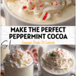 A mug of creamy peppermint white hot chocolate topped with whipped cream like Starbucks Peppermint Hot Chocolate.